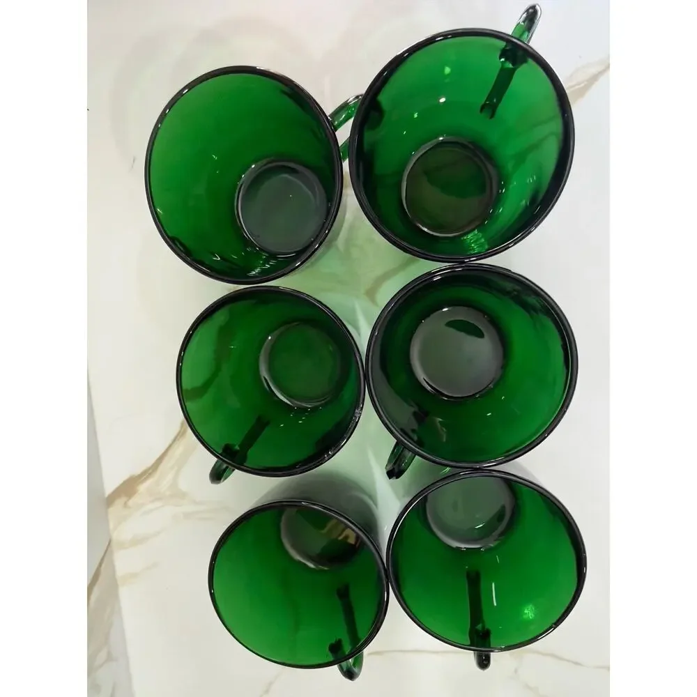 Vintage Crate And Barrel Green Emerald Glass Punch Cups Set of 6 Made in France